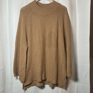 Calvin Klein Women's‎ LGG Oversized Wool Blend Chunky Knit Mock Neck Sweater Tan